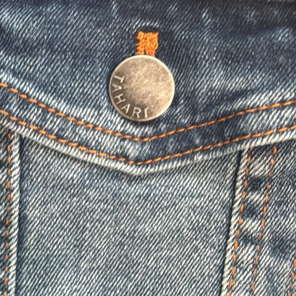 Tahari Blue and Green Jean Jacket with Peacock Design - Picture 7 of 10